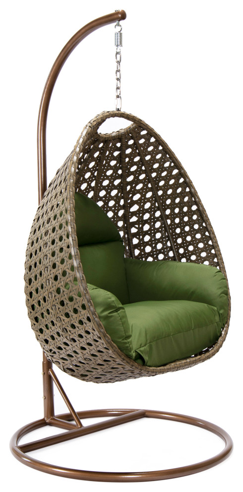 LeisureMod Beige Wicker Hanging Egg Swing Chair With Stand and Cushion   Tropical   Hammocks And Swing Chairs   by LeisureMod  Houzz