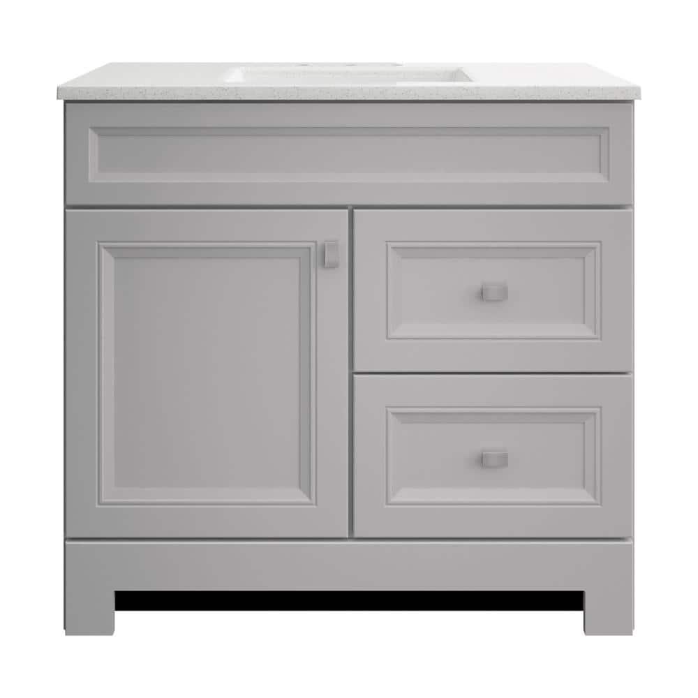 Home Decorators Collection Sedgewood 365 in W x 188 in D x 344 in H Freestanding Bath Vanity in Dove Gray with Arctic Solid Surface Top