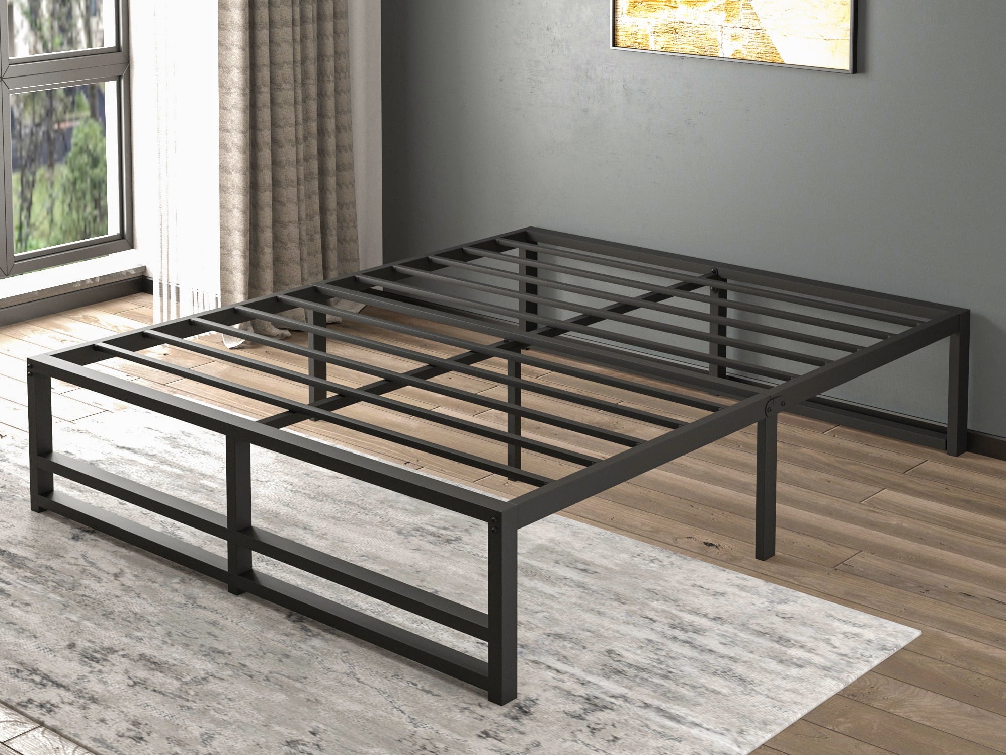 SHA CERLIN Queen Metal Platform Bed Frame with Strong Steel Slats Support and 14'' Sufficient Storage Space