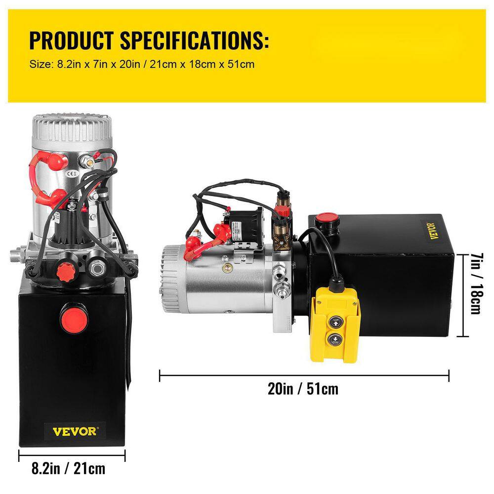 VEVOR 12-Volt DC 6 qt. Hydraulic Pump Hydraulic Power Unit Hydraulic Pump Dump Trailer Double Acting Hydraulic Pump 6LCZYYBTXSZY00001V0