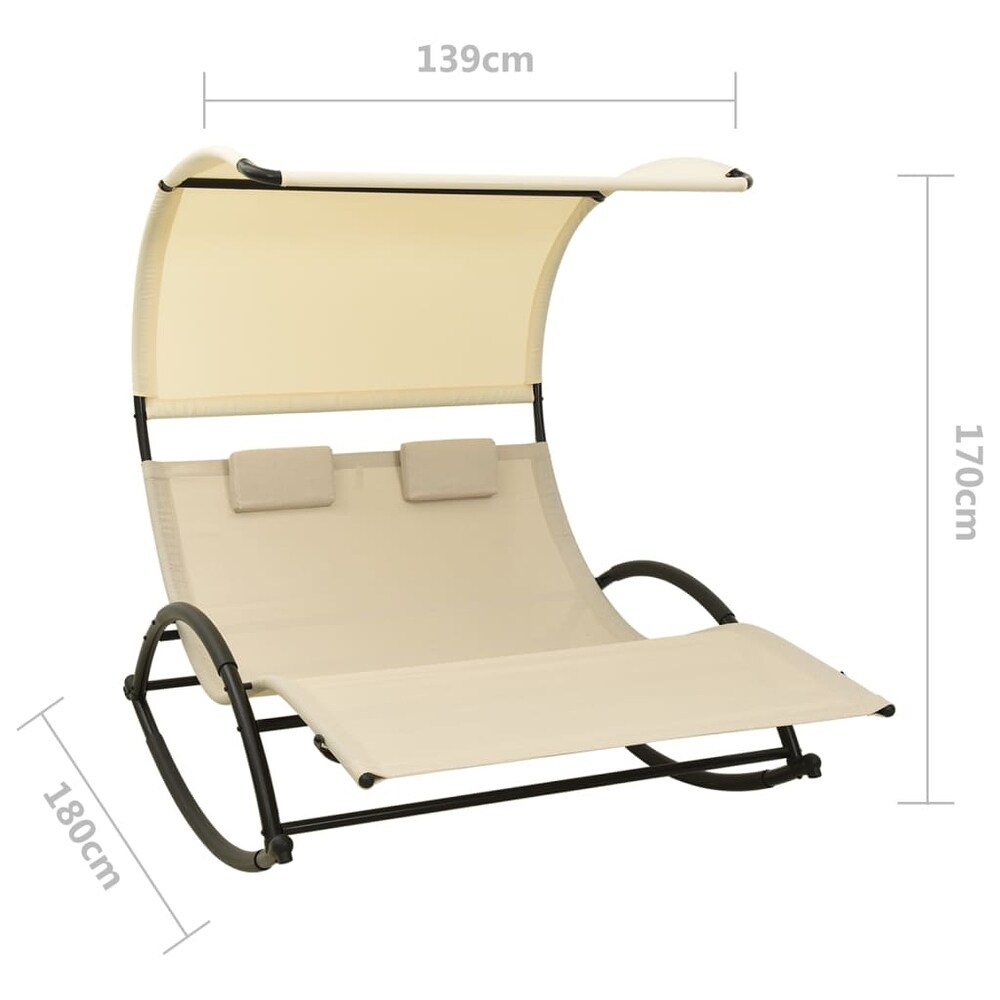 vidaXL Double Sun Lounger with Canopy Textilene Cream   54.7\