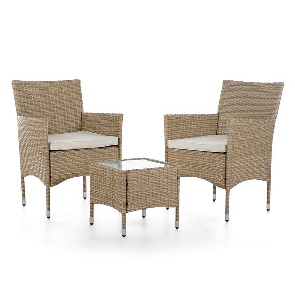 Zaara Compact Contemporary Wicker 3Piece Outdoor Wicker Conversation Set by MandL Co