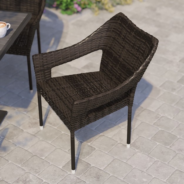 Flash Furniture Ethan Commercial Grade Stacking Patio Chair All Weather Pe Rattan Wicker Patio Dining Chair