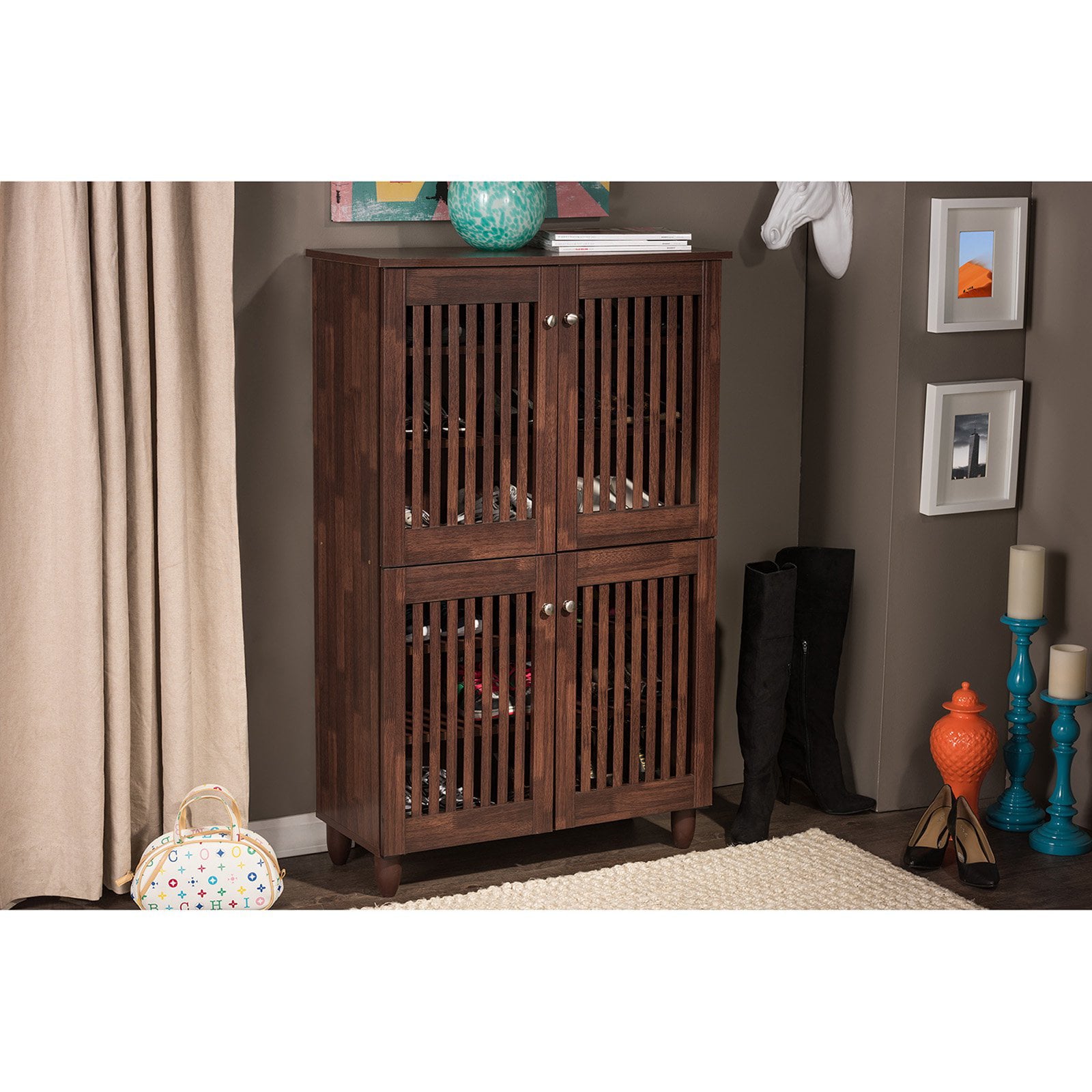 Baxton Studio Fernanda 4 Door Entryway Shoes Storage Cabinet