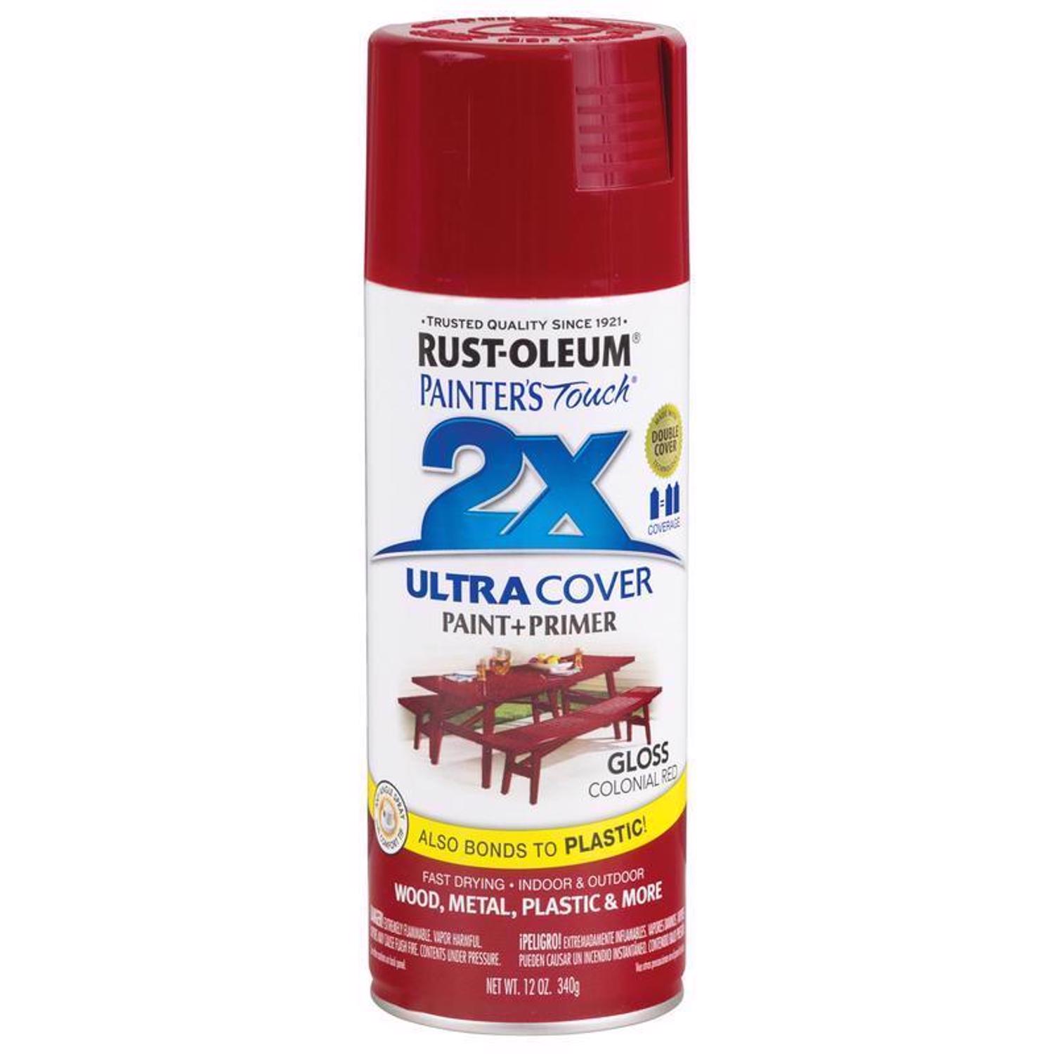 Rust-Oleum Painter\u0027s Touch 2X Ultra Cover Gloss Colonial Red Paint+Primer Spray Paint 12 oz