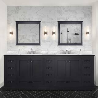 Lexora Dukes 84 in. W x 22 in. D Espresso Double Bath Vanity Carrara Marble Top and 34 in. Mirrors LD342284DGDSM34