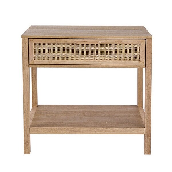 Tia 22 Inch Accent Side Table， Pine Wood， Woven Rattan， 1 Drawer - 22 H x 12 W x 22 L Inches