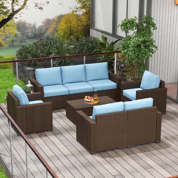 Outsunny Cushioned Patio Furniture Set Storage Function Coffee Table