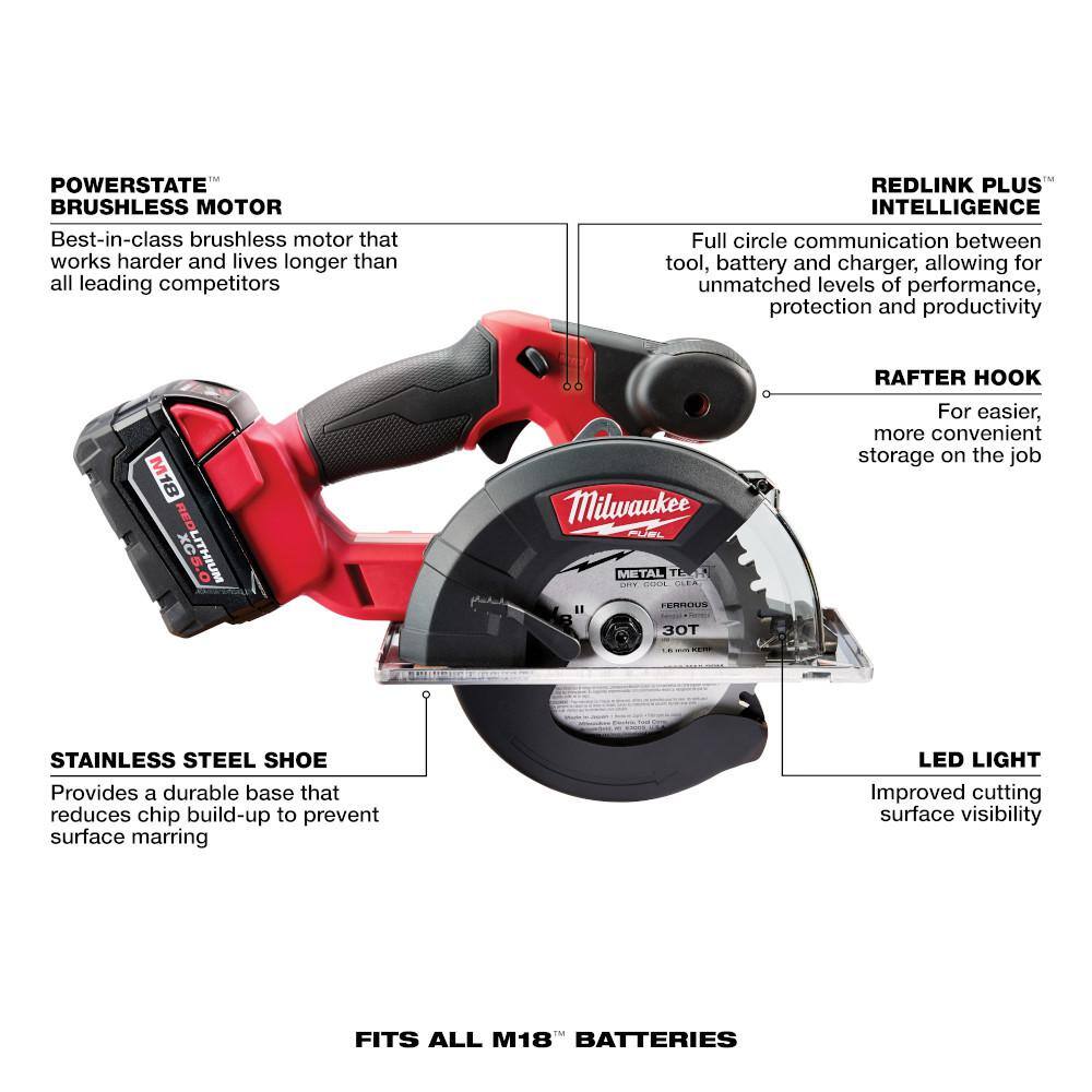 MW M18 FUEL 18-Volt Li-Ion Brushless Cordless Metal Cutting 5-38 in. Circular Saw wMetal Blade  38 in. Impact Wrench 2782-20-2854-20