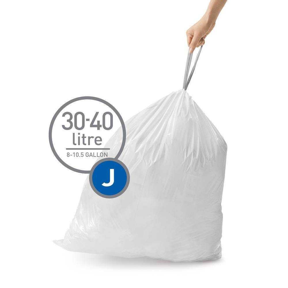 simplehuman 8-11.9 Gal. (30-45 l) White - 240 Liners Code J Custom Fit Drawstring Trash Bags CW0411