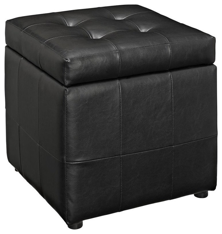 Hawthorne Collection Square Faux Leather Storage Ottoman in Black   Transitional   Footstools And Ottomans   by Homesquare  Houzz