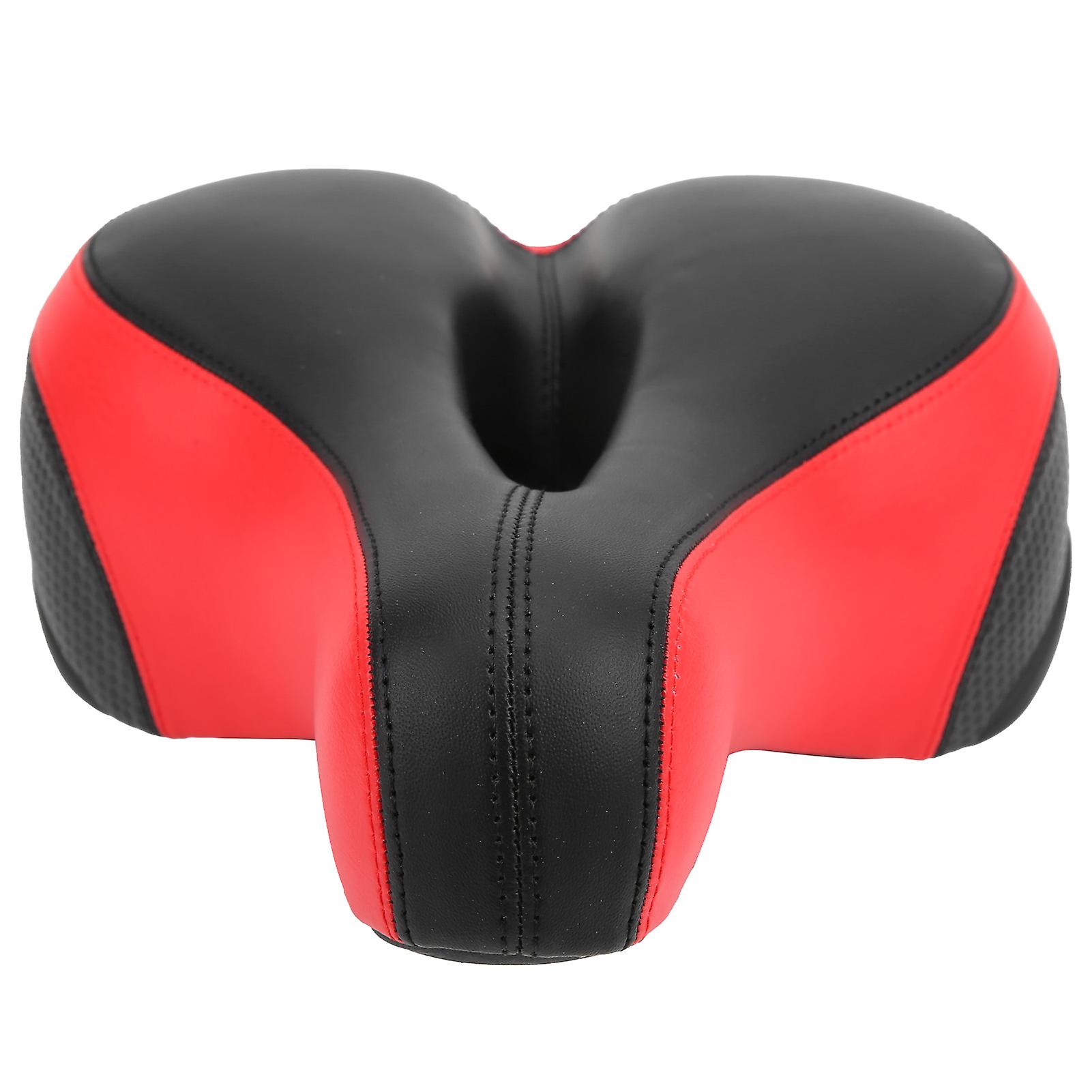 Mountain Bike Saddle Comfortable Microfiber Leather Hollowcarved Spring Bike Saddle Seatblack Red