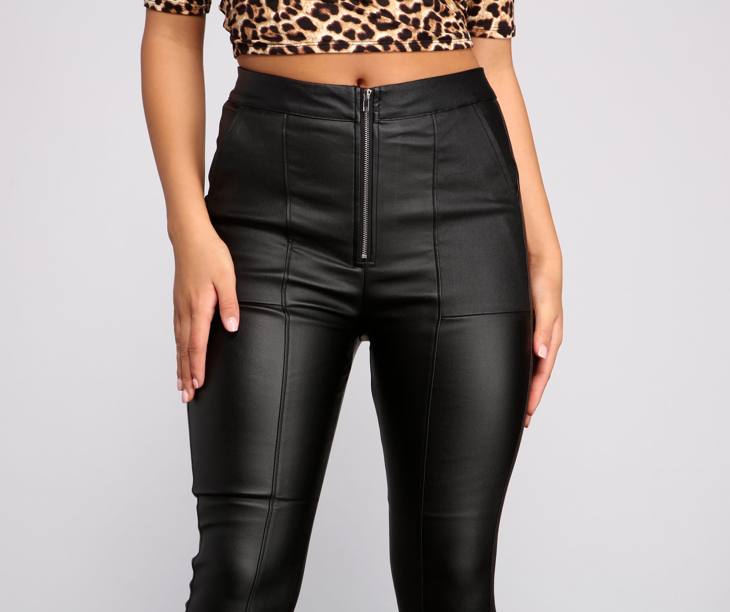 High Waist Coated Faux Leather Skinny Pants