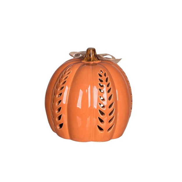 Transpac Dolomite 7 7 In Orange Harvest Medium Light Up Carved Vine Pumpkin