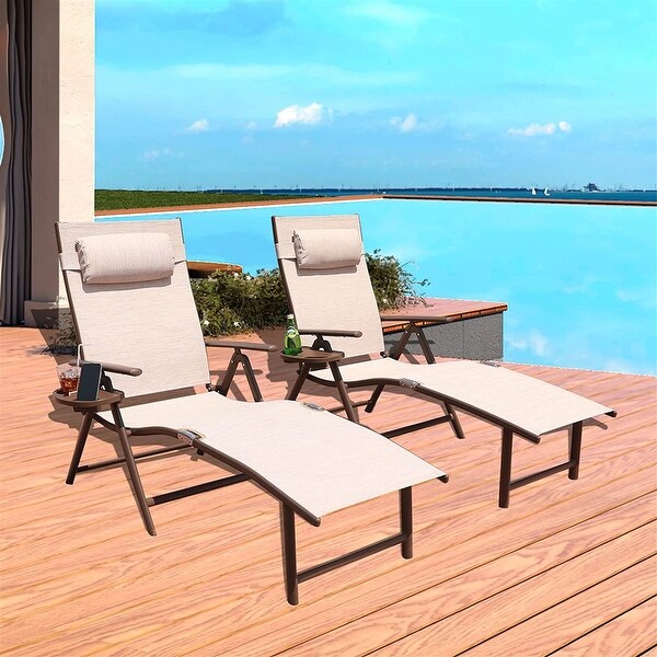 2-PC Chaise Lounge Outdoor Folding Reclining Adjustable Patio Chair