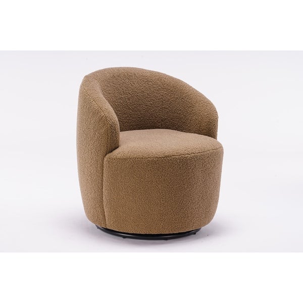 Small Swivel Accent Armchair Barrel Chair， Teddy Fabric， Coffee Brown