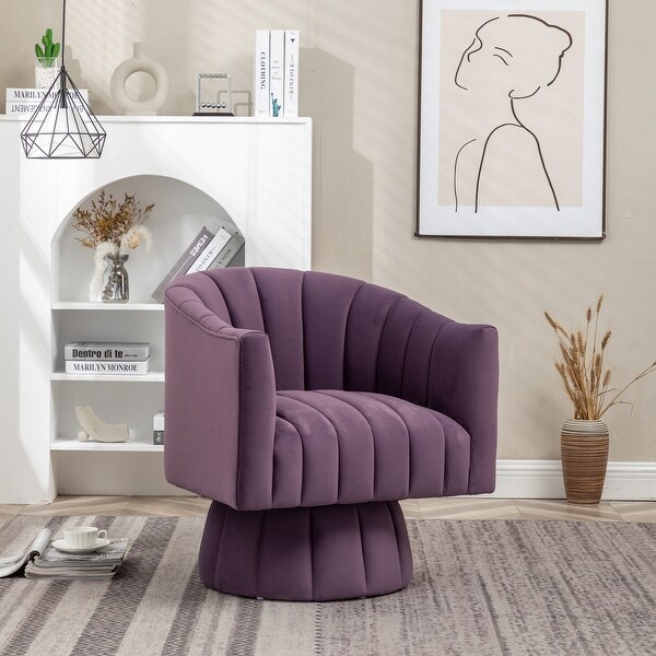 SEYNAR Modern Glam Velvet Upholstered Swivel Accent Arm Barrel Chair for Living Room