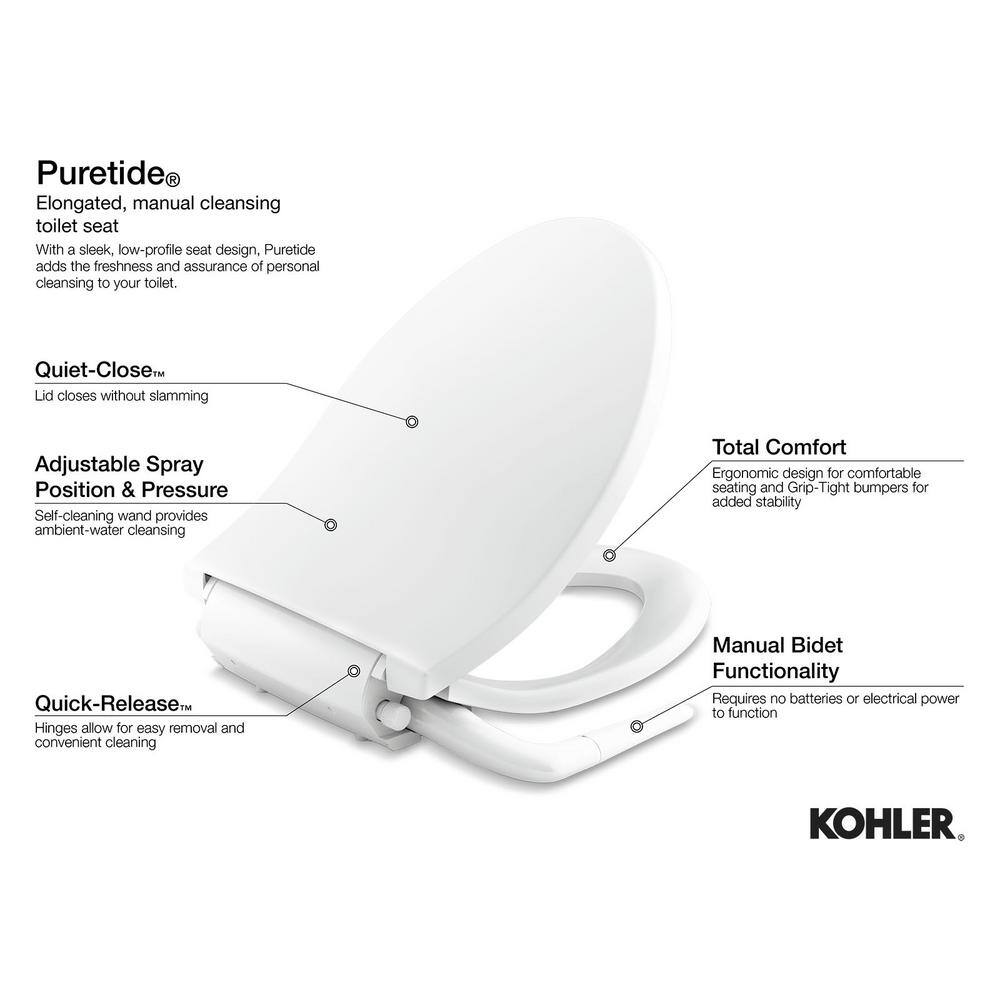 KOHLER Puretide Non- Electric Bidet Seat for Elongated Toilets in White K-5724-0