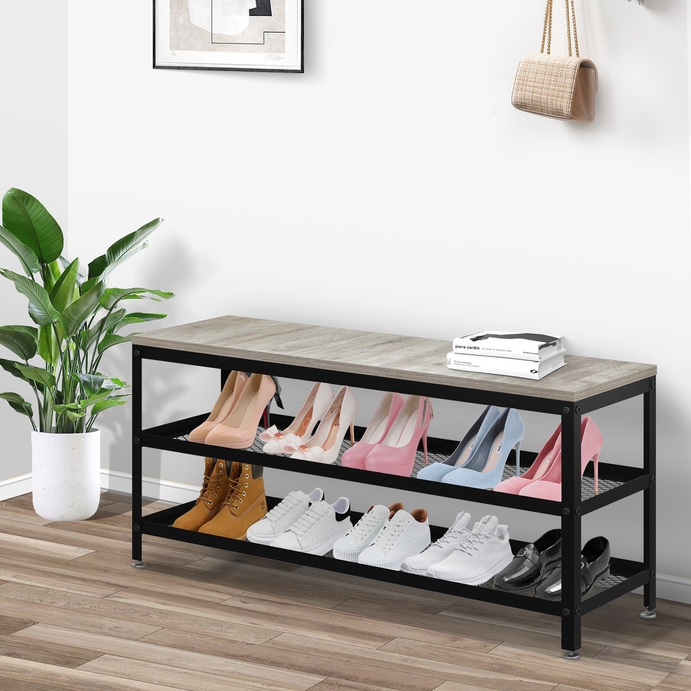 Farmhouse 12 Compartment Garment and Shoe Rack with Wood Finish 3 Tier