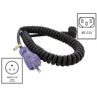 AC WORKS Up to 6.5 ft. 10 Amp 183 Coiled Medical Grade Power Cord with Right C13 Connector MDC515RC13-V1