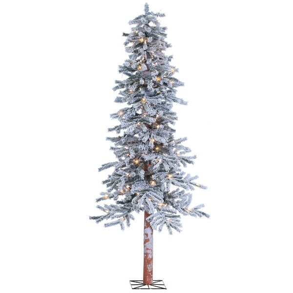 6 Foot Pre Lit Flocked Alpine Tree with 150 clear lights