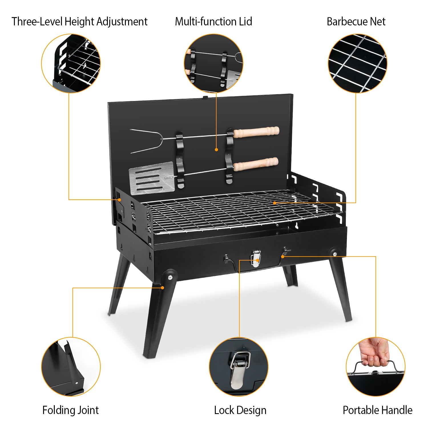 iMounTEK Portable Charcoal Grill Foldable BBQ Suitcase Grill Shelf for Outdoor Camping Picnics Garden Grilling, 16.7x10x17.7 inches