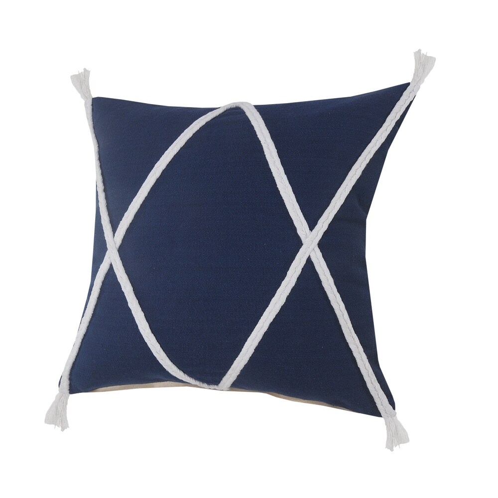 LR Home Coastal Geometric Braided and Tasseled Throw Pillow