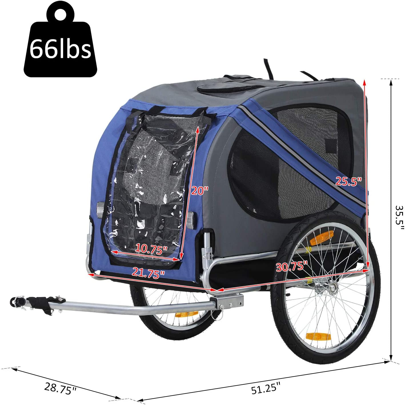 Bike Trailer Cargo Cart for Dogs and Pets with 3 Entrances Large Wheels for Off Road   Mesh Screen