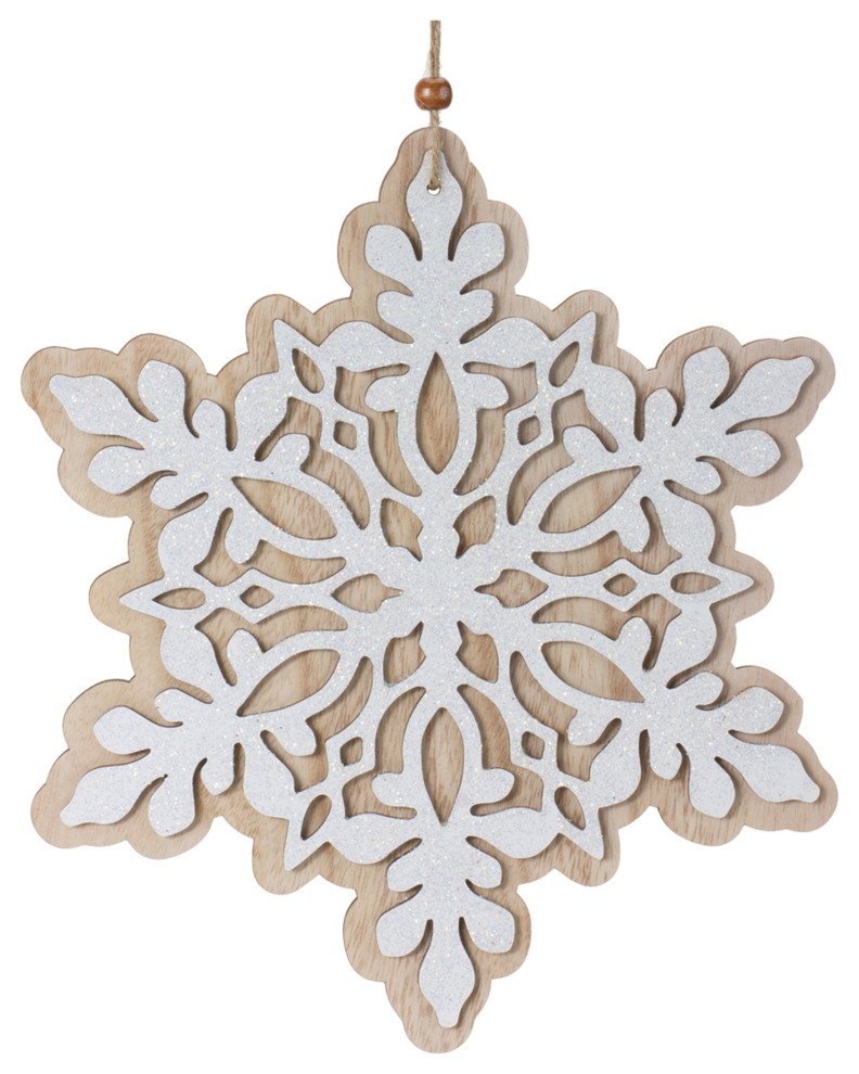 Wood Snowflake Ornaments  2 Piece Set4   Rustic   Christmas Ornaments   by Melrose International LLC  Houzz