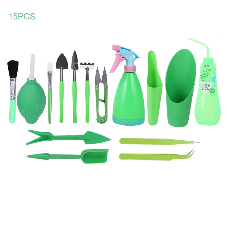 15 Pcs Janpanese style Mini Plastic Succulent Tool Set Kit Indoor Mini Hand Gardening Tool Set for Gardening