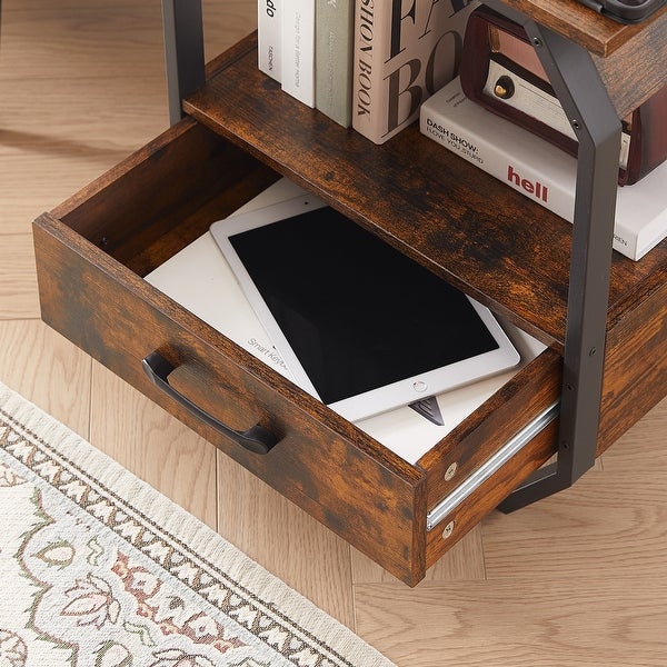 End Table with Charging Station， Side Table with USB Ports and Outlets - 17.3’’W*17.9’’D*21.2’’H