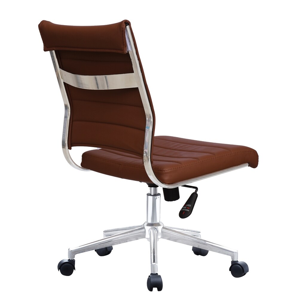 Ergonomic Executive Mid back PU Leather Office Chair Armless Side No Arms Tilt With Wheels Padded Seat Cushion