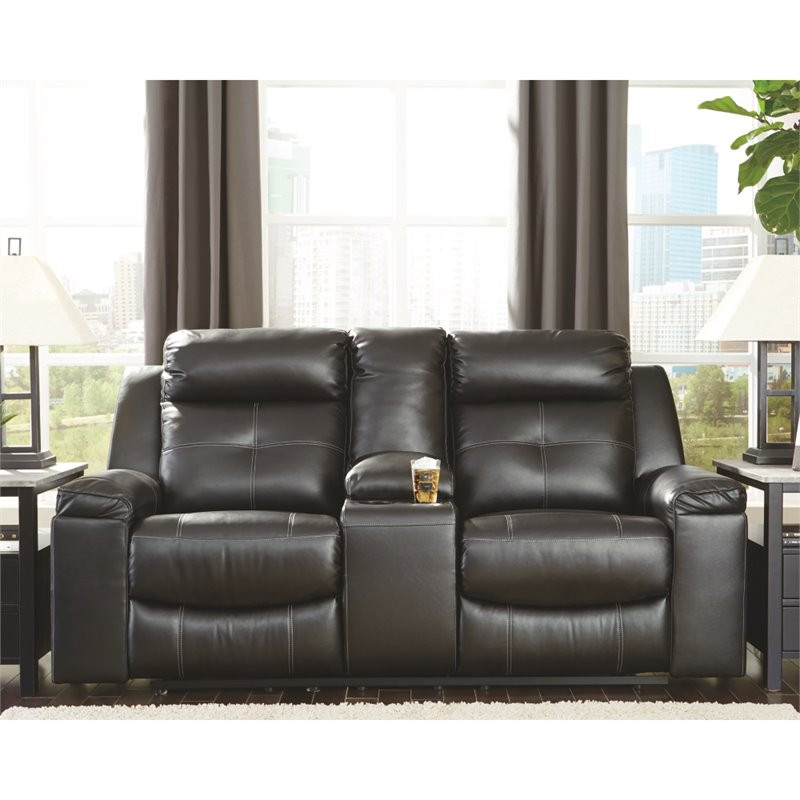 Signature Design by Ashley Kempten Reclining Loveseat with Console in Black   Contemporary   Loveseats   by Homesquare  Houzz