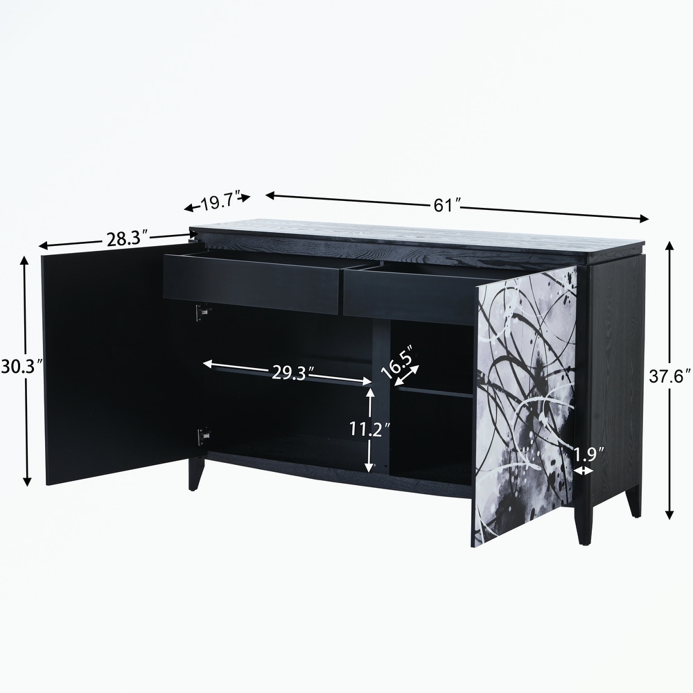 Sideboard Buffet with 2 Decorative Doors  2 Drawers and 4 shelves