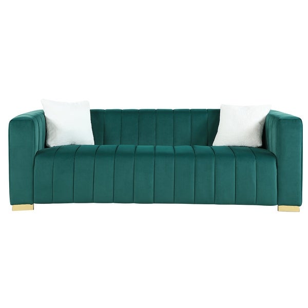 3-Seat Velvet Sofa with Pillows