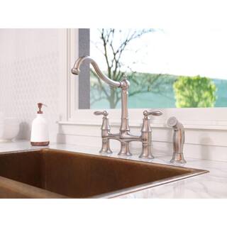 Pfister Courant Two Handle Bridge Kitchen Faucet with Side Spray in Stainless Steel F-031-4COS