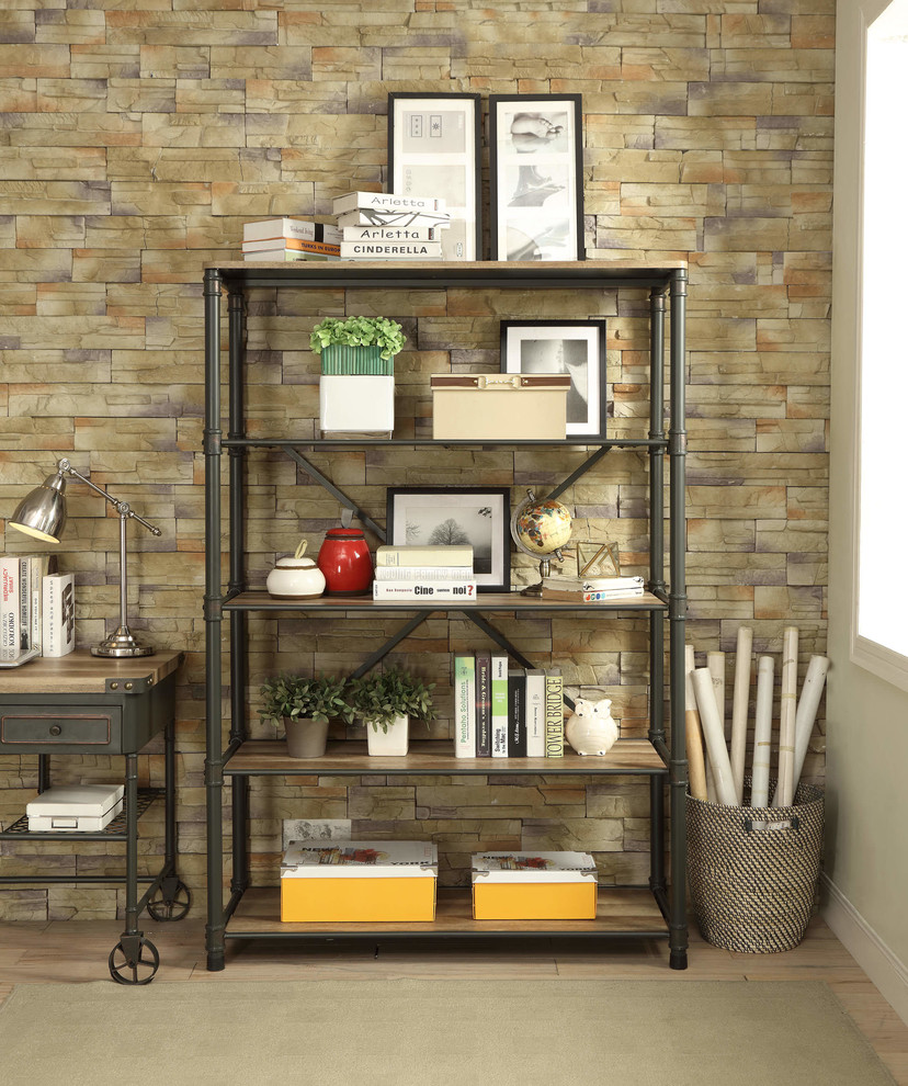 ACME Ingrid Bookshelf  Sandy Gray and Oak   Industrial   Bookcases   by Acme Furniture  Houzz