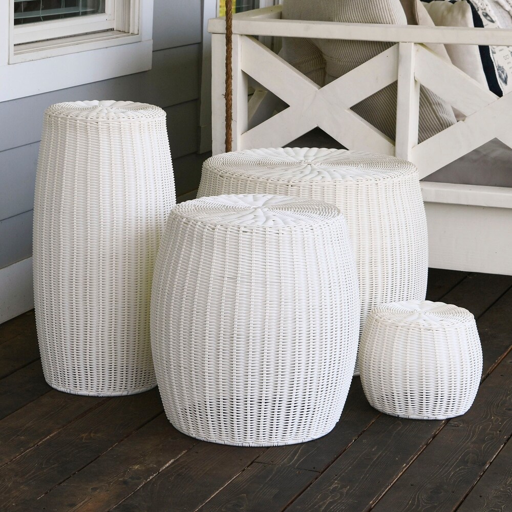 Handwoven Resin Barrel Side Table Storage Container