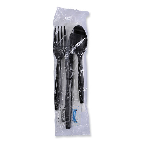 Boardwalk Six-Piece Cutlery Kit， Condiment/Fork/Knife/Napkin/Teaspoon， Black， 250/Carton (FKTNSMWPSBLA)