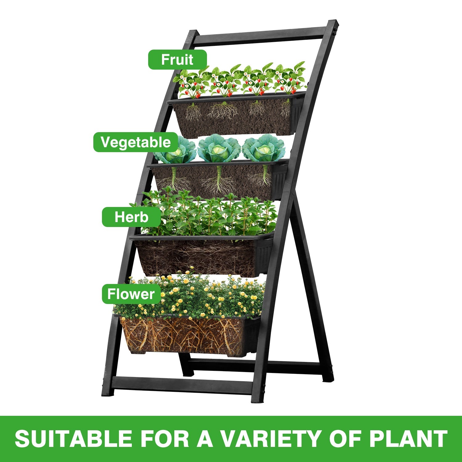 BAOERRS Vertical Raised Garden Bed,4Ft Freestanding Elevated Garden Planters with 4 Drainage Container Boxes, fit to Grow Herb Vegetables Flowers on Patio Balcony Greenhouse Garden