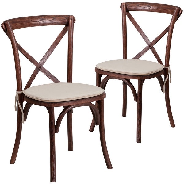 2 Pk. Stackable Wood Cross Back Chair with Cushion