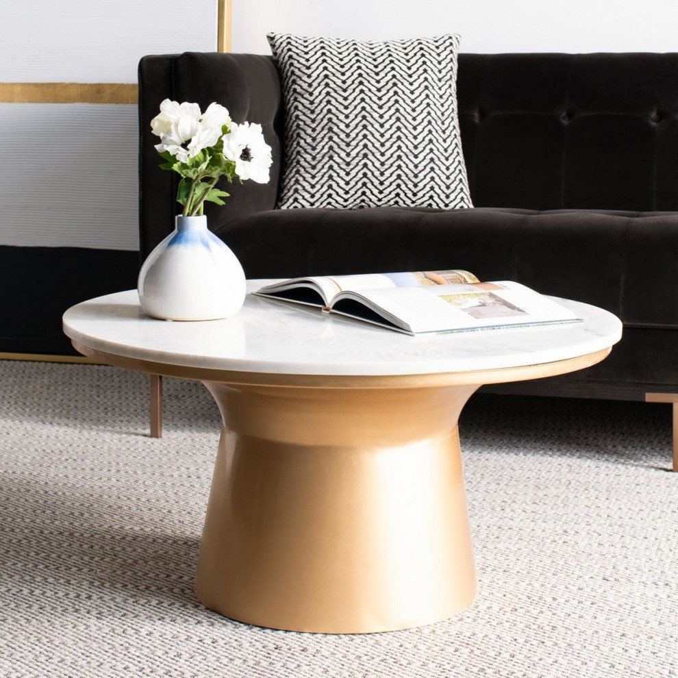 Lana Pedestal Coffee Table  White Marble/Brass   Contemporary   Coffee Tables   by Rustic Home Furniture Deco  Houzz