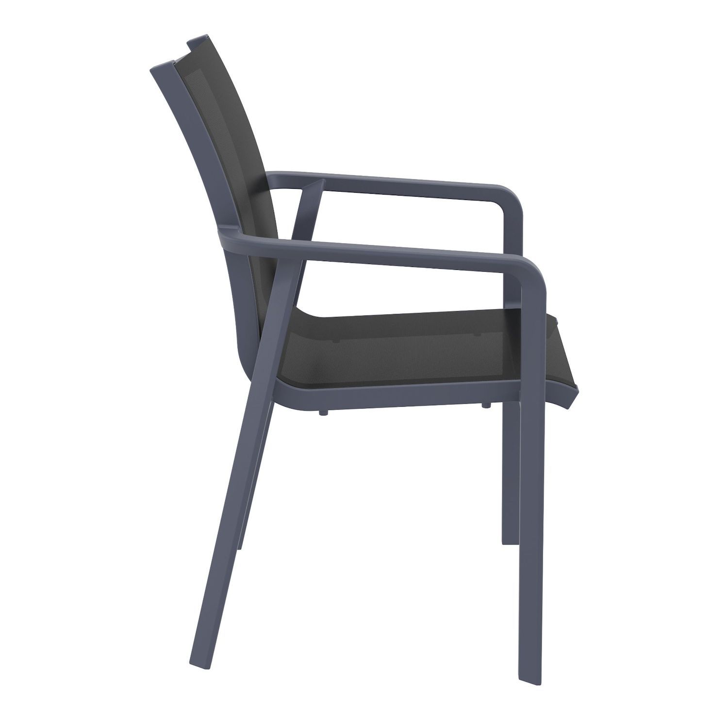 35.5 Gray and Black Resin Sling Outdoor Dining Arm Chair