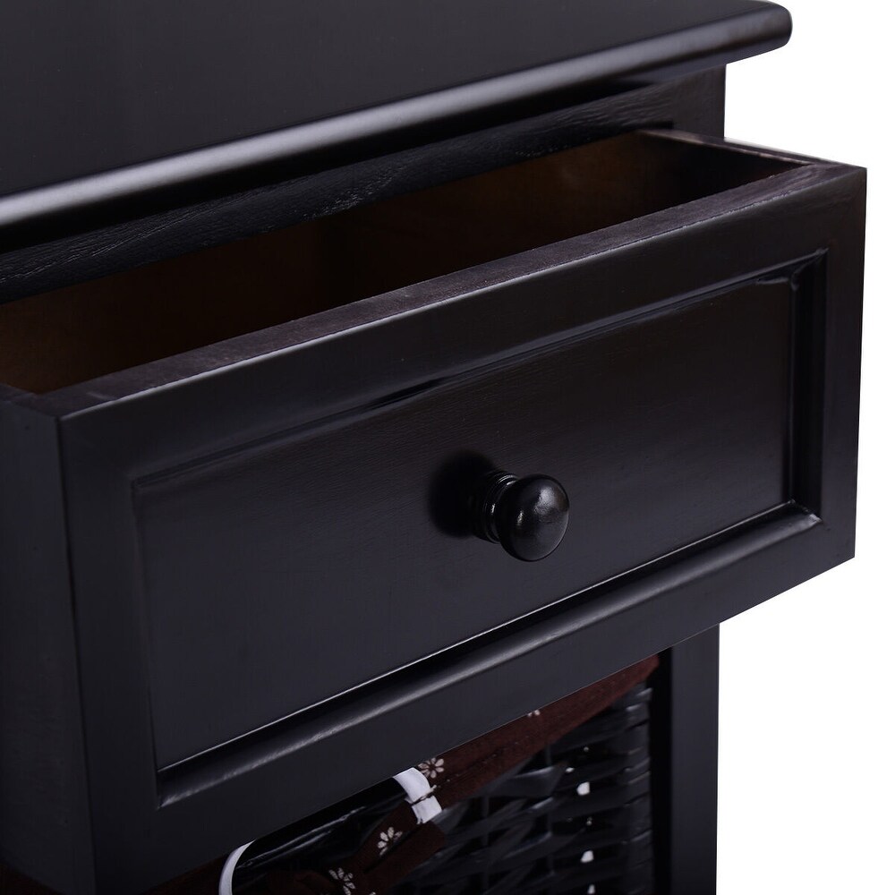 Costway Black Night Stand 3 Tiers 1 Drawer Bedside End Table Organizer