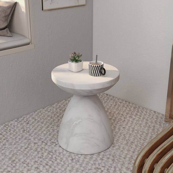 Modern Round Side Table Fiberstone Accent Table with Pedestal Base Dune Series by LeisureMod