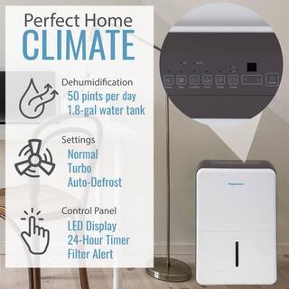 Keystone Energy Star 50-Pint Dehumidifier for Upto 4500 sq. ft. Built-In Pump LED Display Timer Portable wWheels Auto-Shutoff KSTAD506PE