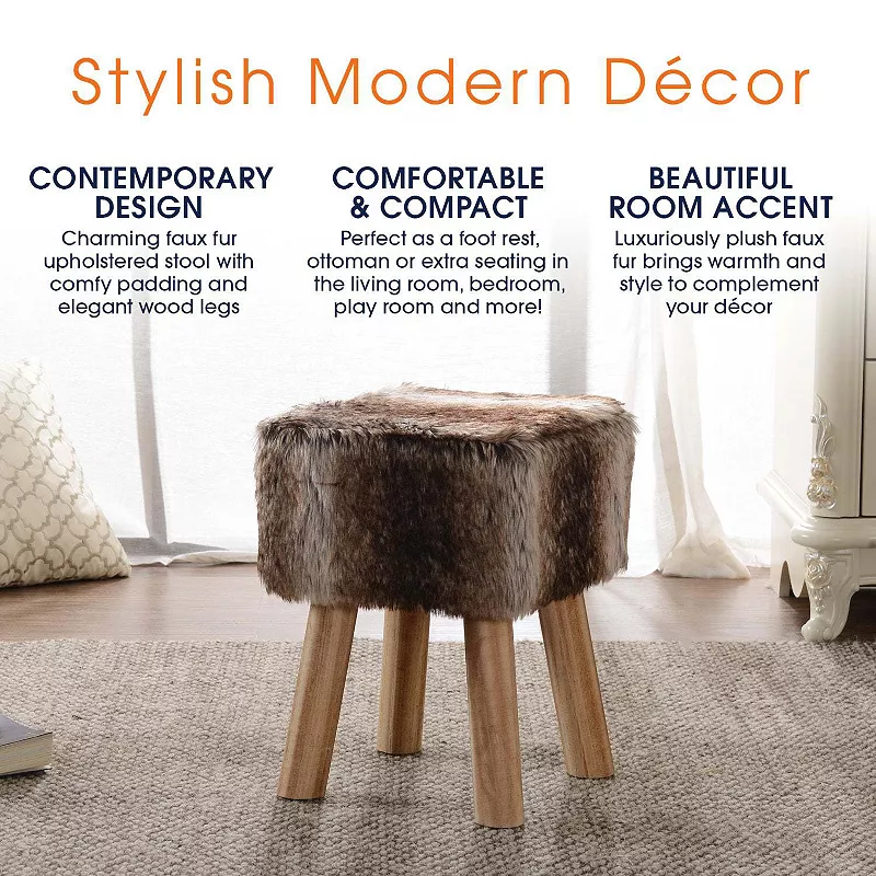 Cheer Collection Faux Fur Wood Leg Stool Brown - Square and Round