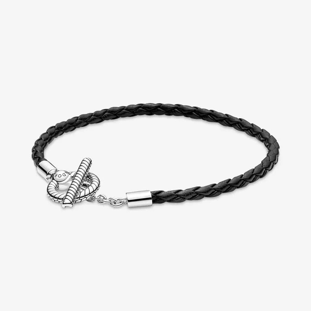 PANDORA  Pandora Moments Braided Leather T-bar Bracelet