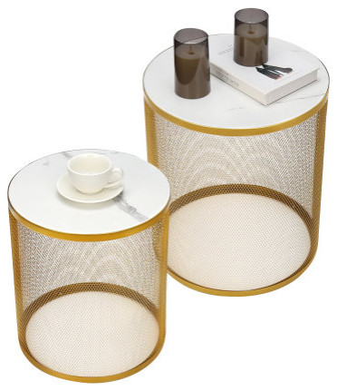 Golden white coffee tables metal  ampwood side table nightstand end table   Contemporary   Coffee Table Sets   by HIGHLIGHT USA LLC  Houzz