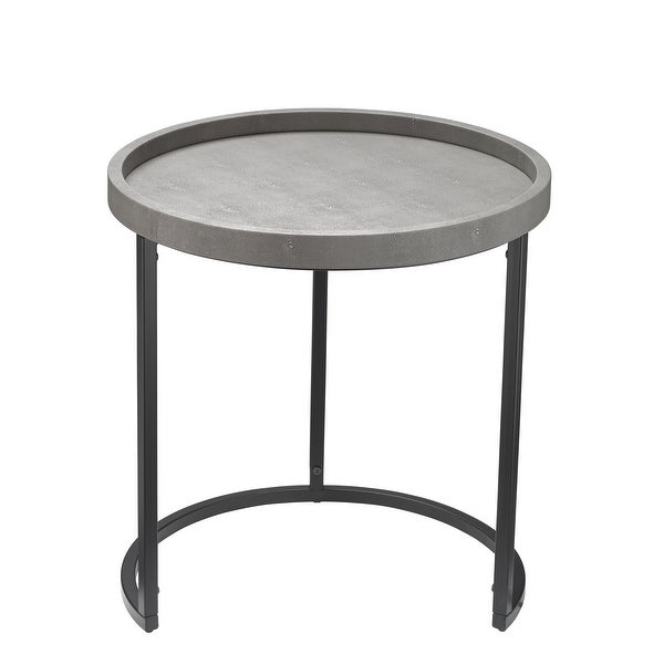 Side Table with Faux Shagreen Accent， Set of 3， Gray